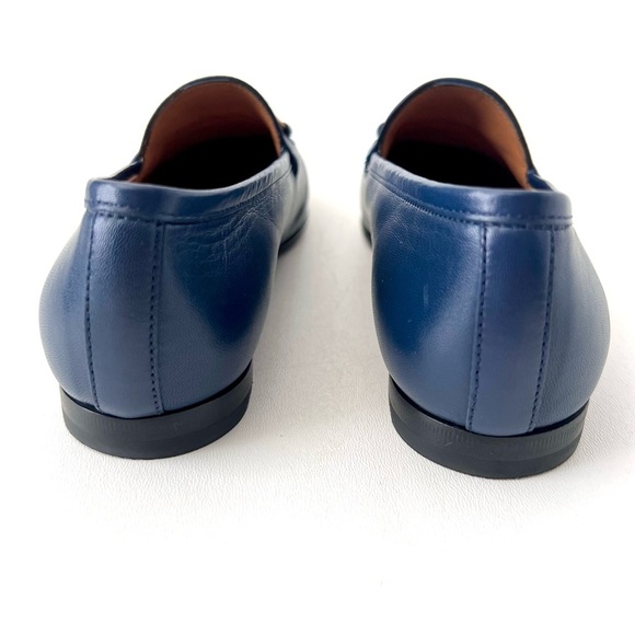 GUCCI | Navy Blue Leather Jordaan Horsebit Loafers Flats Classic Bit EU 36 - Picture 6 of 11